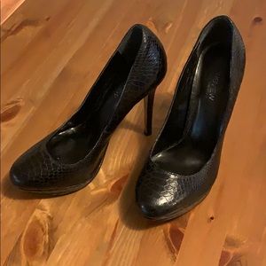 Black Faux Snakeskin Heels
